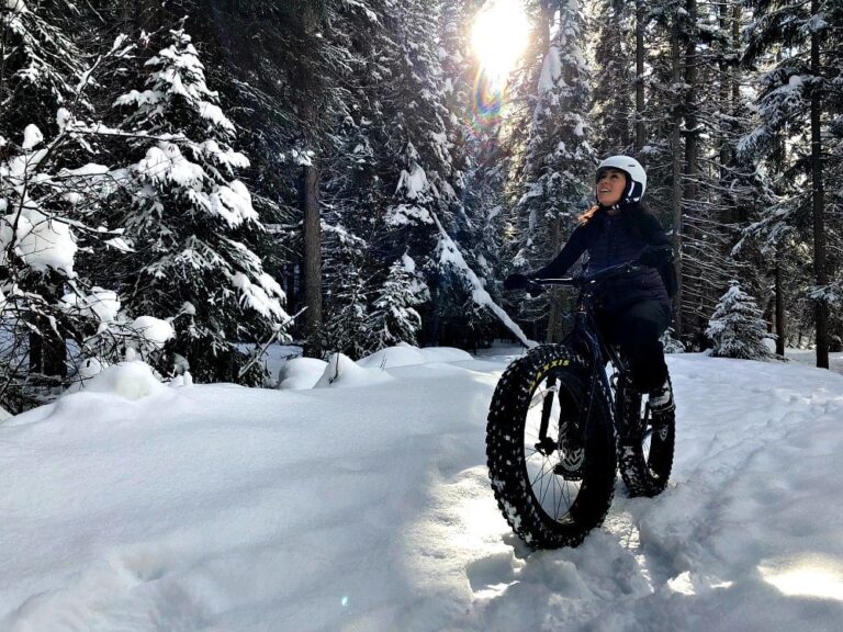 woman on electric fat bike banff