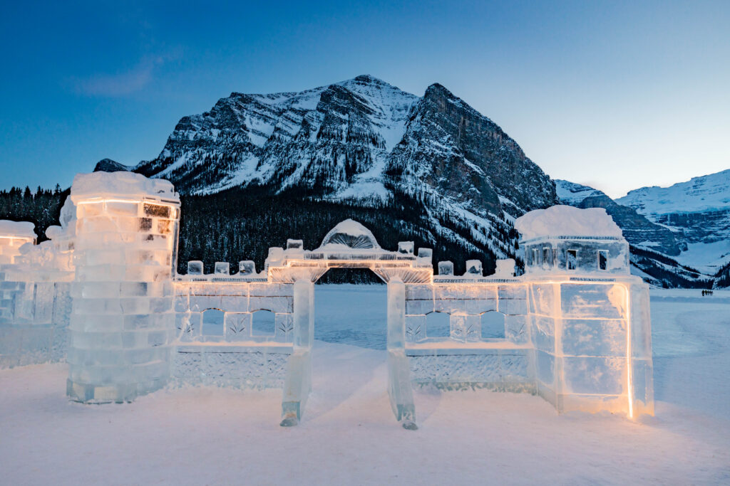 Ice castle sculpture at Lake Louise Ice Magic event