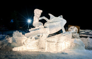 Ice sculpture of skidoo at Lake Louise ice magic event